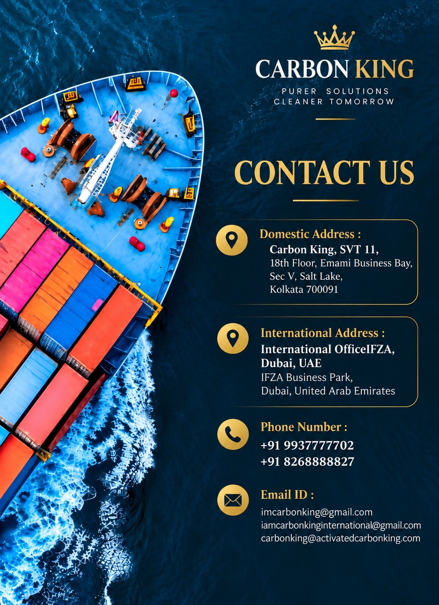 Contact Carbon King — Kolkata and Dubai offices, phone numbers and email addresses
